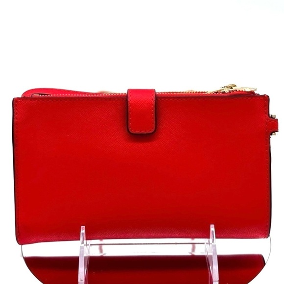 Michael Kors Large Double Zip Wallet Wristlet Red/Gold - Picture 7 of 9